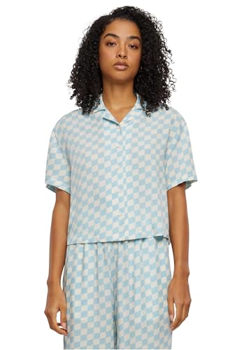 Urban Classics Damen Hemdbluse Ladies Viscose Resort Shirt, Kurzarm Bluse für Frauen, Loose Fit, Oceanbluecheck, L von Urban Classics