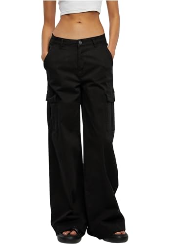 Urban Classics Damen Hose Ladies High Waist Wide Leg Twill Cargo Pants Black 31 von Urban Classics