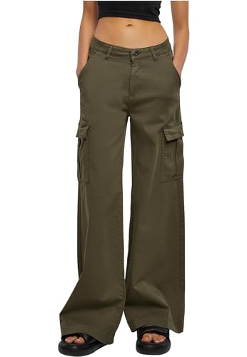 Urban Classics Damen Hose Ladies High Waist Wide Leg Twill Cargo Pants Olive 26 von Urban Classics