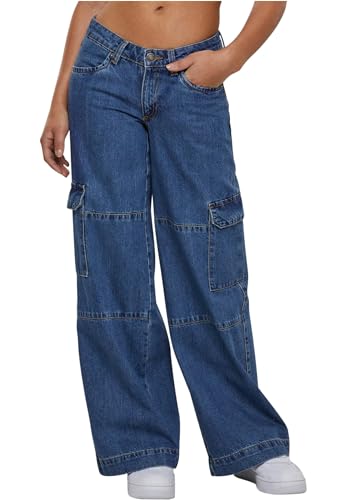Urban Classics Damen Hose Ladies Low Waist Cargo Denim mid Indigo Washed 26 von Urban Classics
