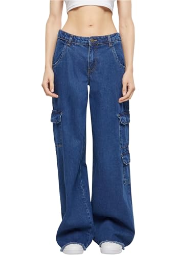 Urban Classics Damen Hose Ladies Mid Waist Cargo Denim Pants mid Indigo Washed 28 von Urban Classics