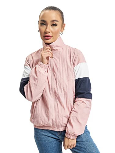 Urban Classics Damen Jacke Ladies 3-Tone Crinkle Track Jacket, Rosa (Darkrose/NVY/Wht 01724), Small (Herstellergröße: S) von Urban Classics