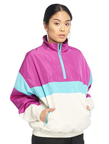 Urban Classics Damen Jacke Ladies 3-Tone Stand Up Collar Pull Over Jacket, Mehrfarbig (Viola/Wht/Aqua 01726), X-Large (Herstellergröße: XL) von Urban Classics