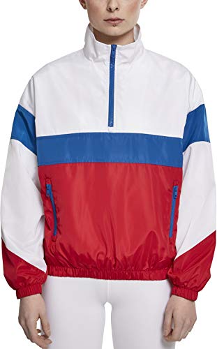 Urban Classics Damen Jacke Ladies 3-Tone Stand Up Collar Pull Over Jacket Mehrfarbig (White/Firered/Brightblue 01674), X-Small (Herstellergröße: XS) von Urban Classics
