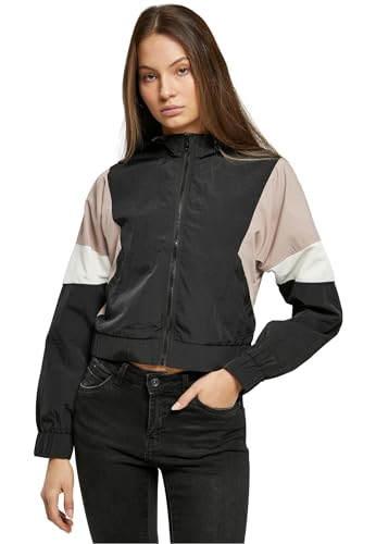 Urban Classics Damen TB6025-Ladies Short 3-Tone Crinkle Jacket Jacke, Black/duskrose/whitesand, XL von Urban Classics