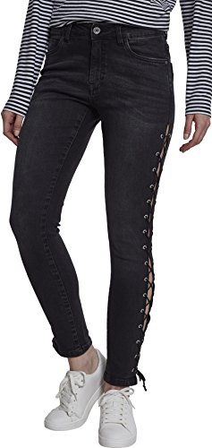 Urban Classics Damen Skinny Skinny Jeans Ladies Denim Lace Up Pants TB2003, Gr. 40 (Herstellergröße: 29), Schwarz (Black Washed 00709) von Urban Classics
