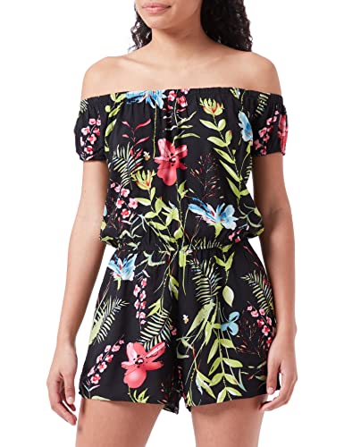 Urban Classics Damen TB3433-Ladies AOP Off Shoulder Short Jumpsuit Klassische Hose, Black Flower, S von Urban Classics