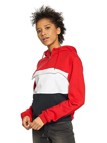 Urban Classics Damen Kapuzenpullover Ladies Color Block Sweat Pull Over, Mehrfarbig (Firered/Navy/White 01317), S von Urban Classics