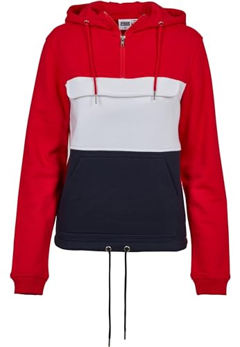 Urban Classics Damen Kapuzenpullover Ladies Color Block Sweat Pull Over, Mehrfarbig (Firered/Navy/White 01317), S von Urban Classics