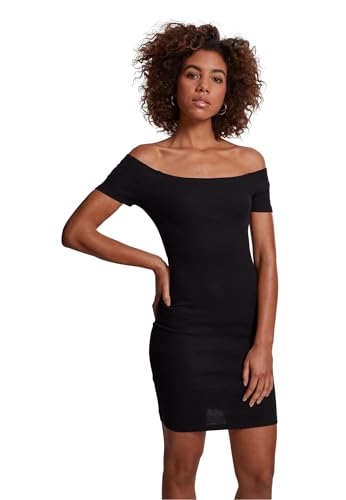 Urban Classics Damen Kleid Ladies Off Shoulder Rib Dress, schulterfreies Kleid für Frauen, Slim Fit, black, M von Urban Classics