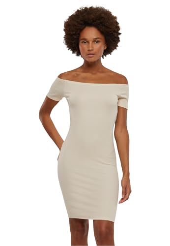 Urban Classics Damen Kleid Ladies Off Shoulder Rib Dress, schulterfreies Kleid für Frauen, Slim Fit, whitesand, XXL von Urban Classics