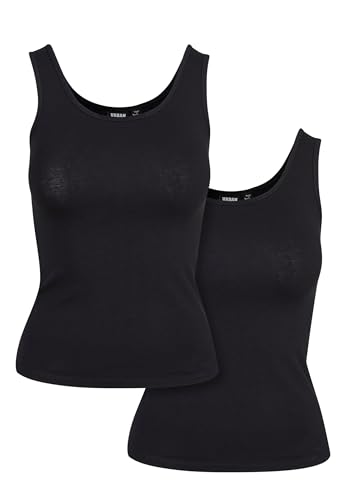 Urban Classics Damen Regular Fit Top Ladies 2 - Pack Basic Stretch TB1907, Einfarbig, Gr. Large (Herstellergröße: L), Schwarz (Black 00007) von Urban Classics