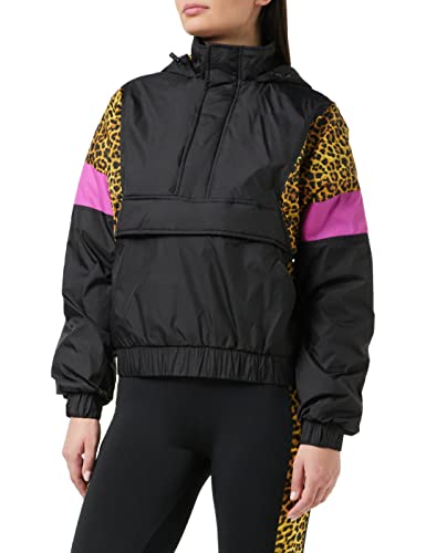 Urban Classics Damen Ladies AOP Mixed Pull Over Jacket Jacke, Mehrfarbig (Black/Leo 01945), Medium (Herstellergröße: M) von Urban Classics