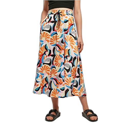 Urban Classics Damen Ladies AOP Satin Midi Skirt, magicmangoabstract, XXL von Urban Classics