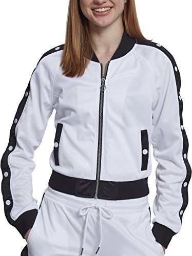 Urban Classics Damen TB1996-Ladies Button Up Track Jacket Sweatjacke, Weiß (Wht/Blk/Wht 00863), Medium (Herstellergröße: M) von Urban Classics