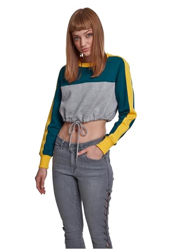 Urban Classics Damen Regular Fit Pullover Ladies Cropped 3 - Tone Stripe Crew TB1987, Gr. Small (Herstellergröße: S), Mehrfarbig (Grey/Jasper/Chromeyellow 01324) von Urban Classics