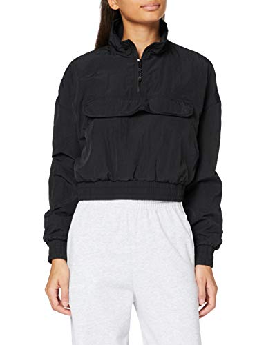 Urban Classics Damen Ladies Cropped Crinkle Nylon Pull Over Jacket Windbreaker, Black, 4XL von Urban Classics