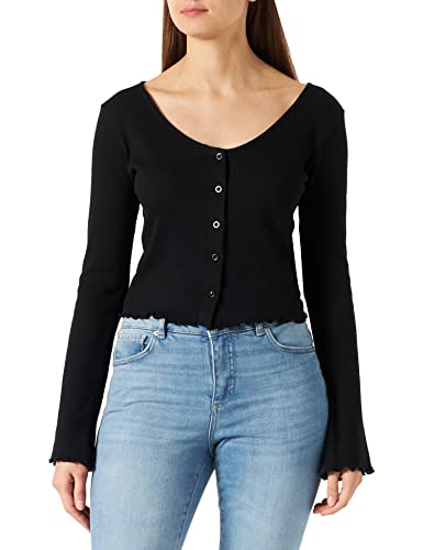 Urban Classics Damen Ladies Cropped Rib Cardigan Sweatshirt, Black, XS von Urban Classics