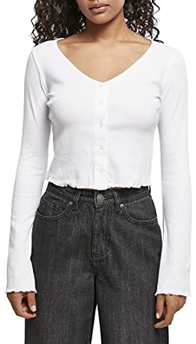 Urban Classics Damen Ladies Cropped Rib Cardigan Sweatshirt, White, XS von Urban Classics