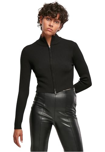 Urban Classics Damen Ladies Cropped Rib Knit Zip Cardigan Sweater, Schwarz, 5XL EU Urban Classics Damen Ladies Cropped Rib Knit Zip Cardigan Sweater, Schwarz, 5XL EU von Urban Classics