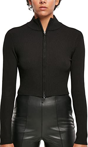 Urban Classics Damen Ladies Cropped Rib Knit Zip Cardigan Sweater, Schwarz, L EU von Urban Classics