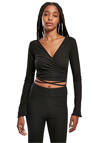 Urban Classics Damen Ladies Cropped Rib Wrapped Longsleeve Black, S von Urban Classics