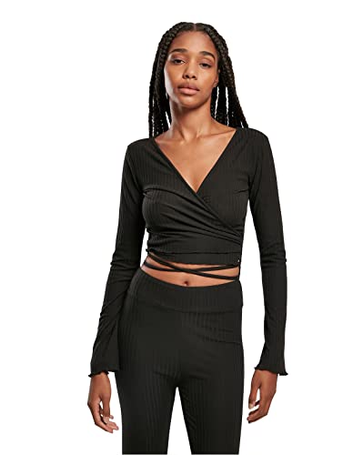 Urban Classics Damen Ladies Cropped Rib Wrapped Longsleeve T-Shirt, black, M von Urban Classics