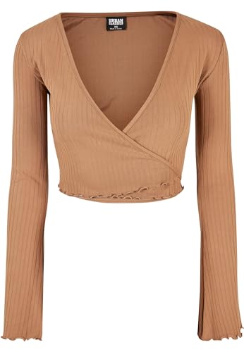 Urban Classics Damen Ladies Cropped Rib Wrapped Longsleeve T-Shirt, darktaupe, M von Urban Classics