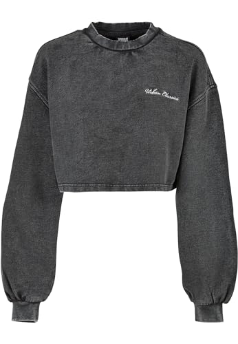 Urban Classics Damen TB5461-Ladies Cropped Small Embroidery Terry Crewneck Sweatshirt, Black, S von Urban Classics