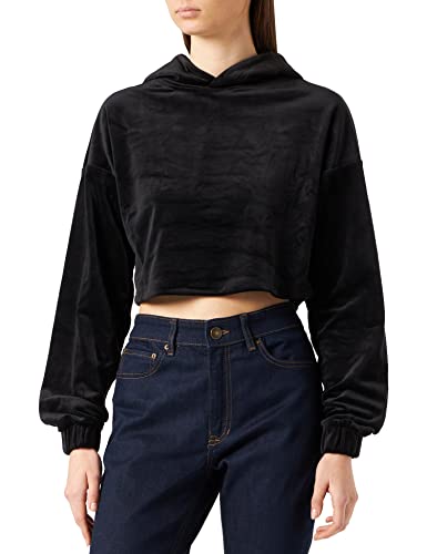 Urban Classics Damen TB4525-Ladies Cropped Velvet Oversized Hoody Kapuzenpullover, Black, L von Urban Classics