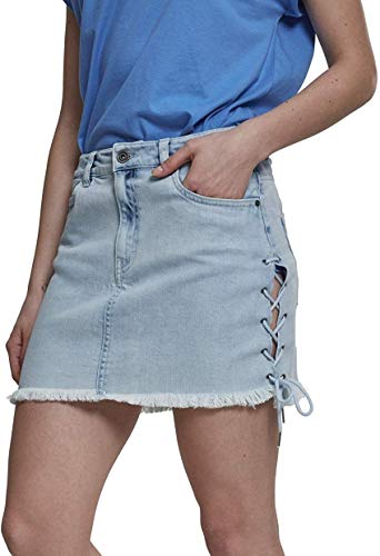 Urban Classics Damen Ladies Denim Lace Up Skirt Rock, Blue (Blue Bleached 01375), 30 von Urban Classics