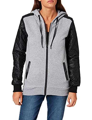 Urban Classics Damen Pullover Ladies Diamond Leather Imitation Sleeve Zip Hoody, Gr. Medium, Mehrfarbig (Gry/blk 119) von Urban Classics