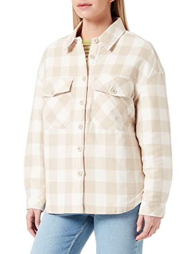 Urban Classics Damen Ladies Flanell Padded Overshirt Jacke, whitesand/lighttaupe, S von Urban Classics