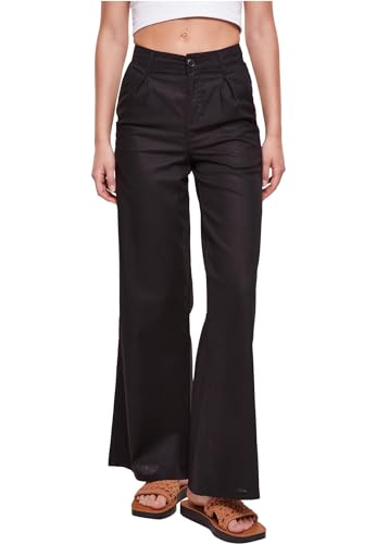 Urban Classics Damen Ladies High Linen Mixed Wide Leg Pants Hose, Black, 30 von Urban Classics