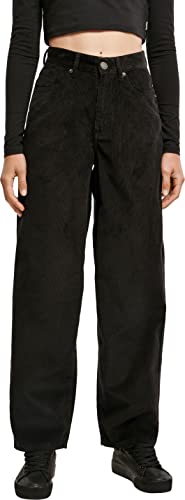 Urban Classics Damen Ladies High Waist 90´S Wide Leg Corduroy Pants Hose, Black, 28 von Urban Classics