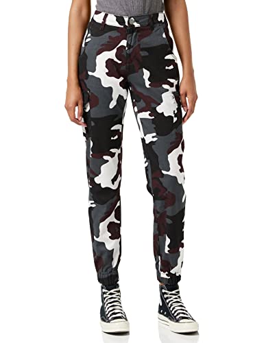 Urban Classics Damen Ladies High Waist Camo Cargo Pants Hose, Mehrfarbig (Wine 02244), 28 von Urban Classics