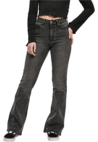 Urban Classics Damen Ladies High Waist Flared Denim Pants Black Heavy Acid Washed, 28 von Urban Classics