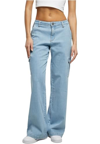 Urban Classics Damen Hose Ladies High Waist Straight Denim Cargo Pants Lighter Washed 26 von Urban Classics