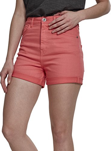 Urban Classics Damen Ladies Highwaist Stretch Twill Shorts Shorts , Rosa (Coral 00092) , 28 von Urban Classics