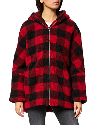 Urban Classics Damen TB3056-Ladies Hooded Oversized Check Sherpa Jacket Jacke, Mehrfarbig (Firered/Blk 01440), XXL von Urban Classics