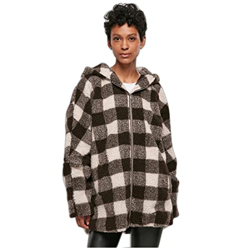 Urban Classics Damen TB3056-Ladies Hooded Oversized Check Sherpa Jacket Jacke, pink/Brown, 4XL von Urban Classics