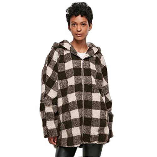 Urban Classics Damen Ladies Hooded Oversized Check Sherpa Jacket Jacke, Pink/Brown, XXL von Urban Classics