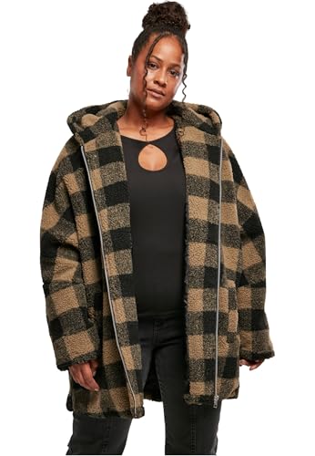 Urban Classics Damen Jacke Ladies Hooded Oversized Check Sherpa Jacket softtaupe/black M von Urban Classics