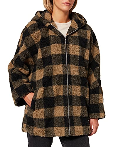 Urban Classics Damen Ladies Hooded Oversized Check Sherpa Jacket Jacke, softtaupe/Black, XS von Urban Classics