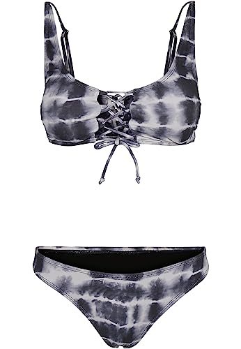 Urban Classics Damen TB4384-Ladies Lace Up Tie Dye Bikini, Black/White, M von Urban Classics