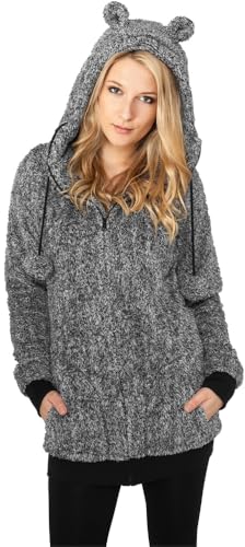Urban Classics Damen Ladies Melange Teddy Zip Hoody Kapuzenpullover, per Pack Mehrfarbig (blk/wht 00050), X-Small (Herstellergröße: XS) von Urban Classics