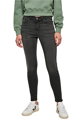 Urban Classics Damen Ladies Mid Waist Skinny Jeans Black Washed, 26 von Urban Classics