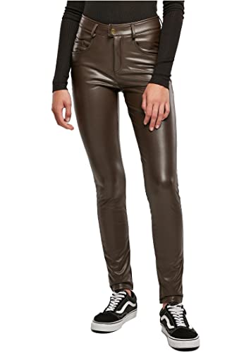 Urban Classics Damen Hose Ladies Mid Waist Synthetic Leather Pants Brown 28 von Urban Classics
