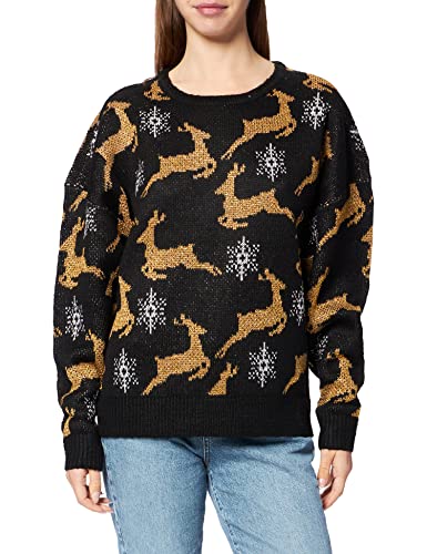 Urban Classics Damen Ladies Oversized Christmas Sweater Sweatshirt, Black/Gold, XL von Urban Classics
