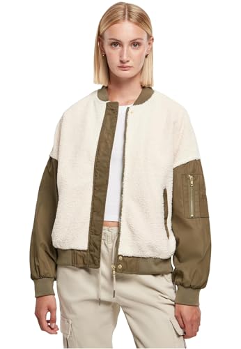 Urban Classics Damen Ladies Oversized Sherpa Mixed Bomber Jacket whitesand/Darkolive, XXL von Urban Classics